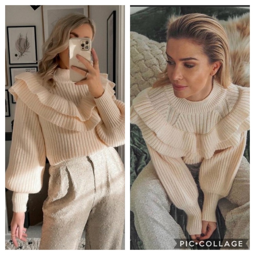NWT H&M *Bloggers Fave* Flounce Rib-Knit Sweater - Picture 3 of 7